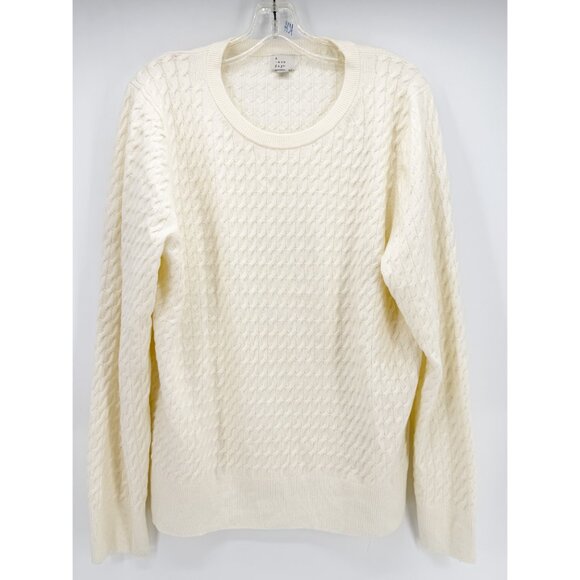 A New Day Women's Crewneck Cable-knit Pullover Sweater ivory XL - Picture 2 of 8